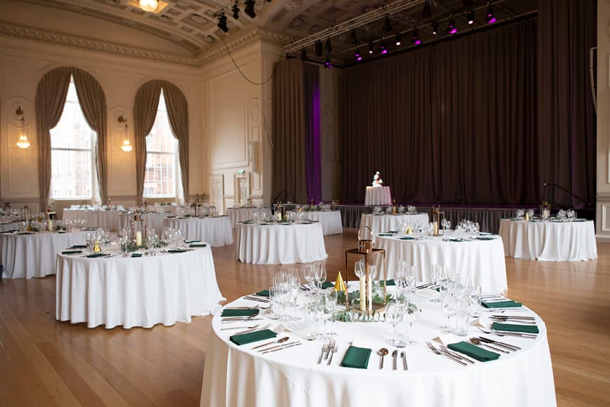 Round tables set out in the Ballroom