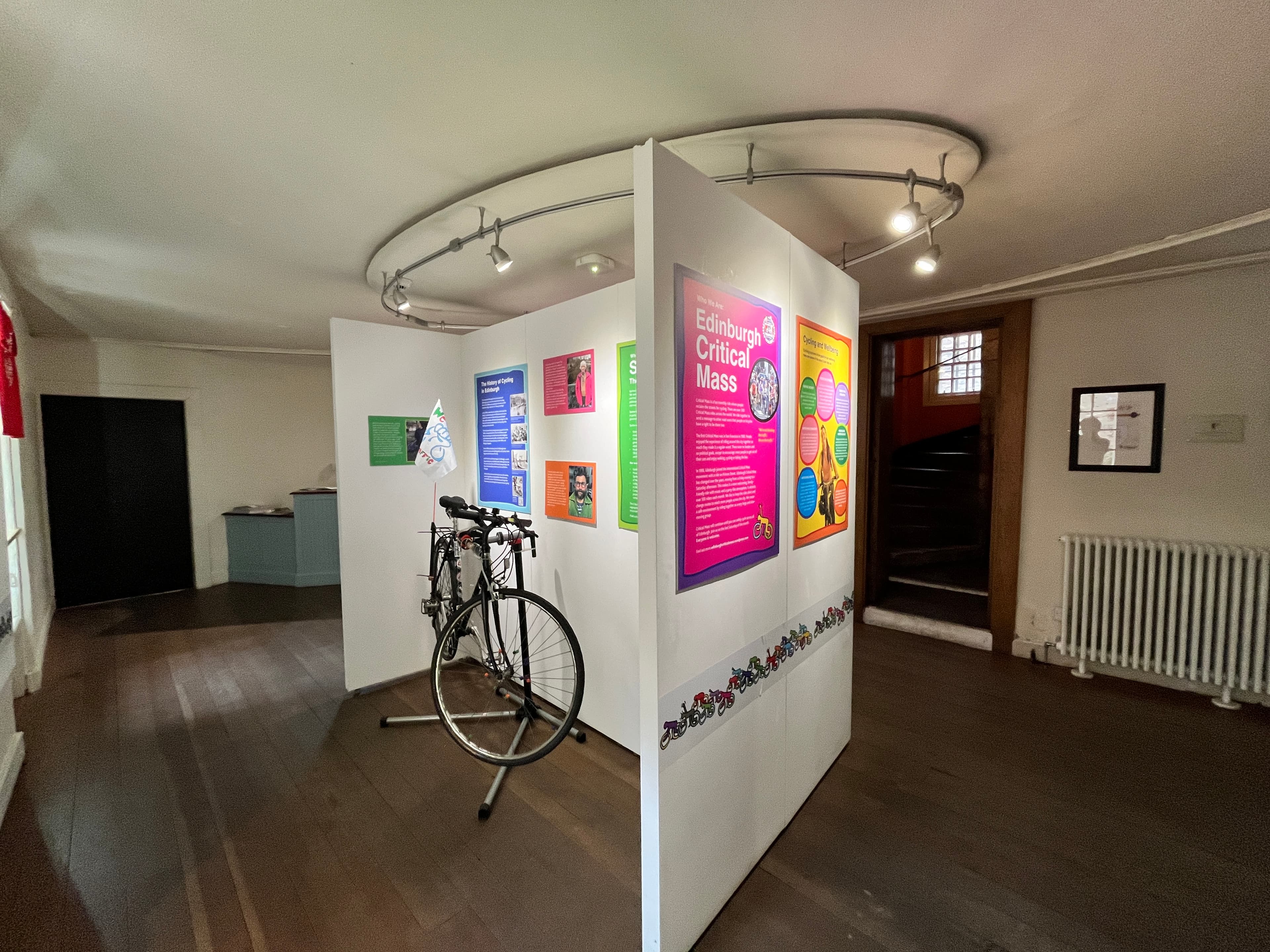 A lovely bright room with display walls on the ground floor of the museum 