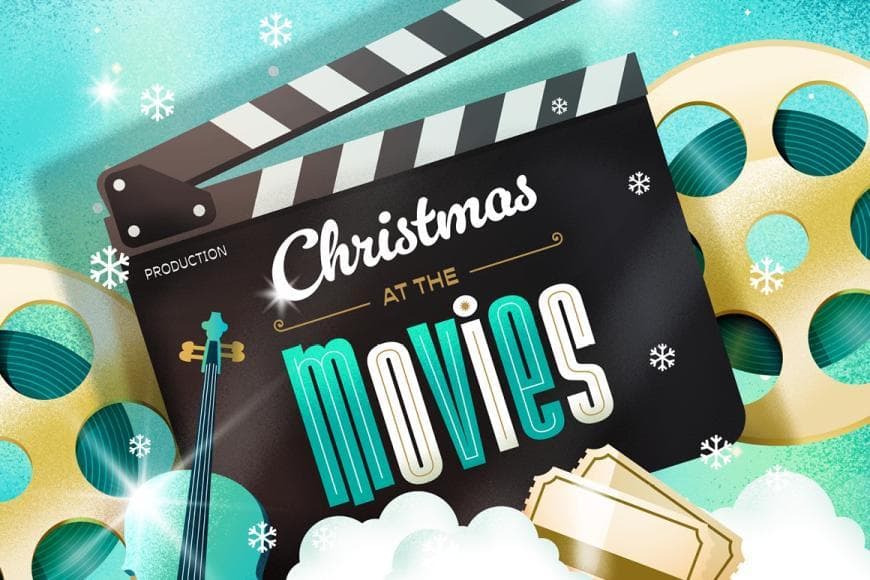 Film clapperboard with Christmas at the Movies written on it