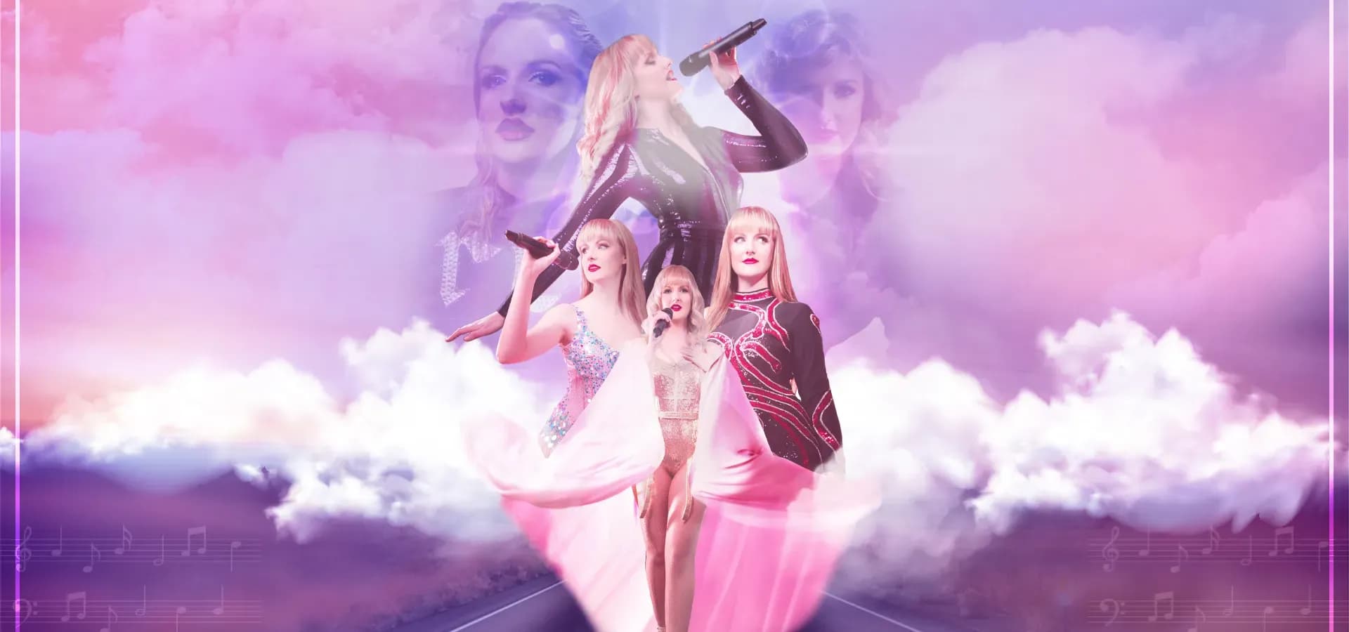 Images of the Taylor Swift tribute axcts wearing different "eras" outfits